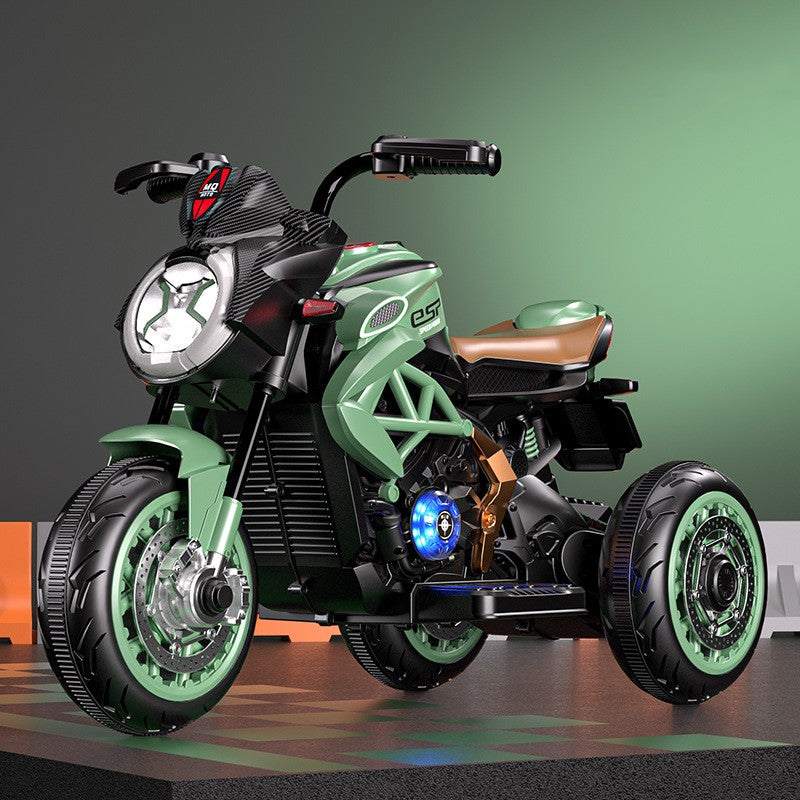 Tricicleta Electrica pentru Copii, Vivimall, cu 2 Acumulatoare 380*2, tip 6V7, Bluetooth, Sistem Anti-Rasturnare, Sistem de Lumini si Sunet, 6+ Ani, 95 x 58 x 45 cm, Negru Verde - vivimall.ro