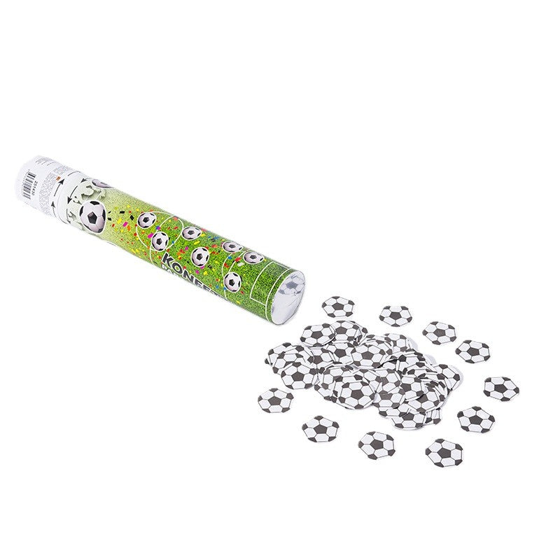 Tun Confetti, Vivimall, Model Mingi de Fotbal, 40 cm, Ambalaj din Carton, Eliberare prin Rasucire, Alb Negru - vivimall.ro