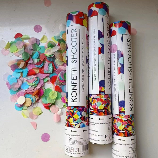Tun de Confetti, 40 cm. Vivimall, Model Konffetti Shooter, Paiete din Hartie, Multicolor - vivimall.ro