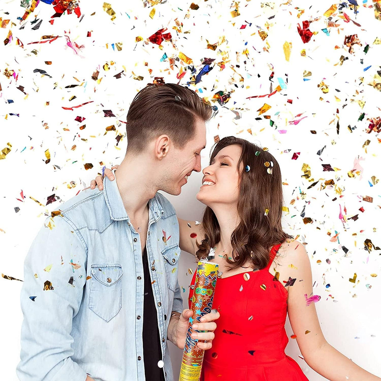 Tub de Confetti, Vivimall, Party Popper, 60x5 cm, Confetii Asortate din Aluminiu, Multicolor - vivimall.ro