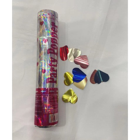 Tub de Confetti, Vivimall, Party Popper, 20x5 cm, Confetii Inimioare din Aluminiu, Multicolor - vivimall.ro