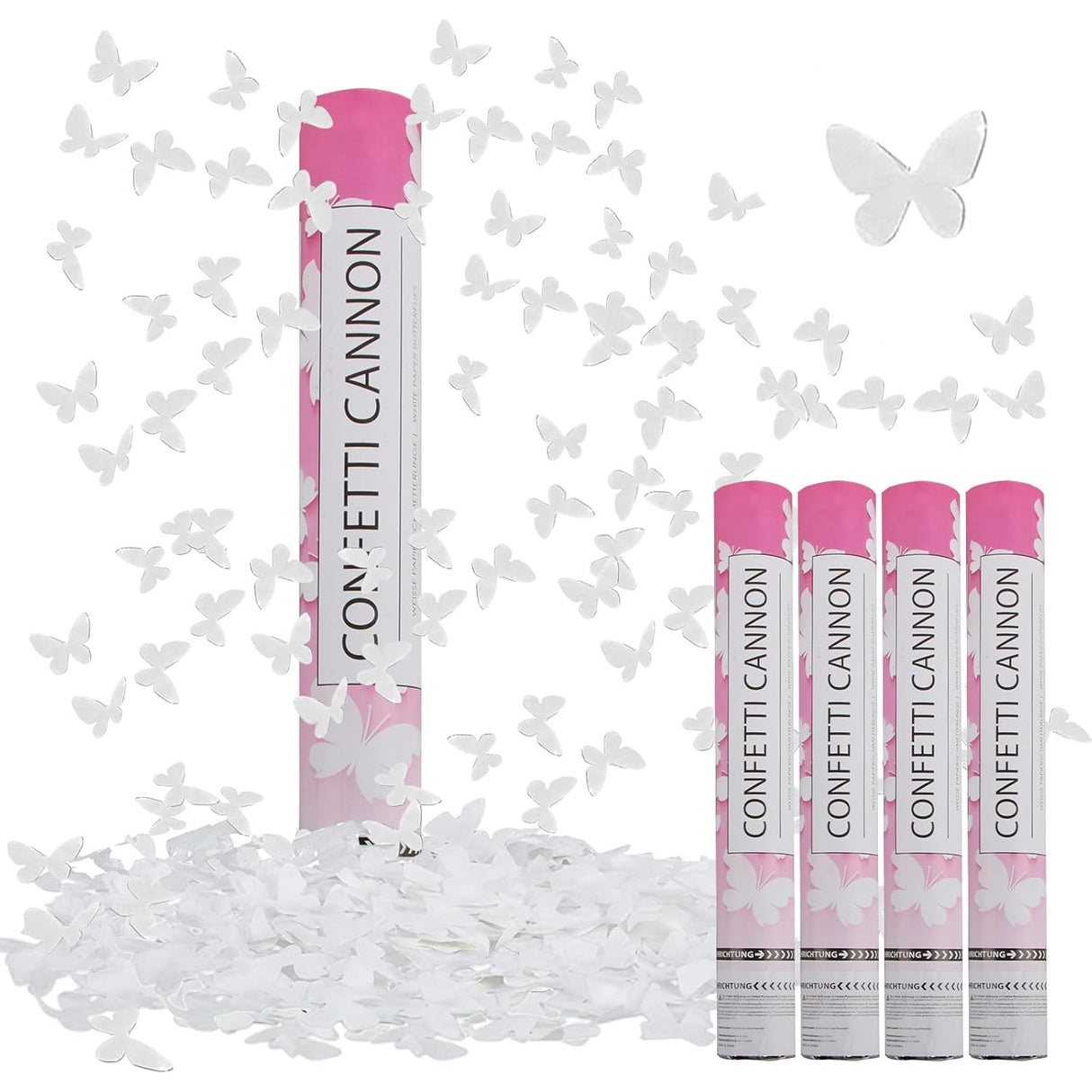 Tun de Confetti, Vivimall, Confetti Cannon 40 cm, Model Fluturi din Hartie, Alb - vivimall.ro