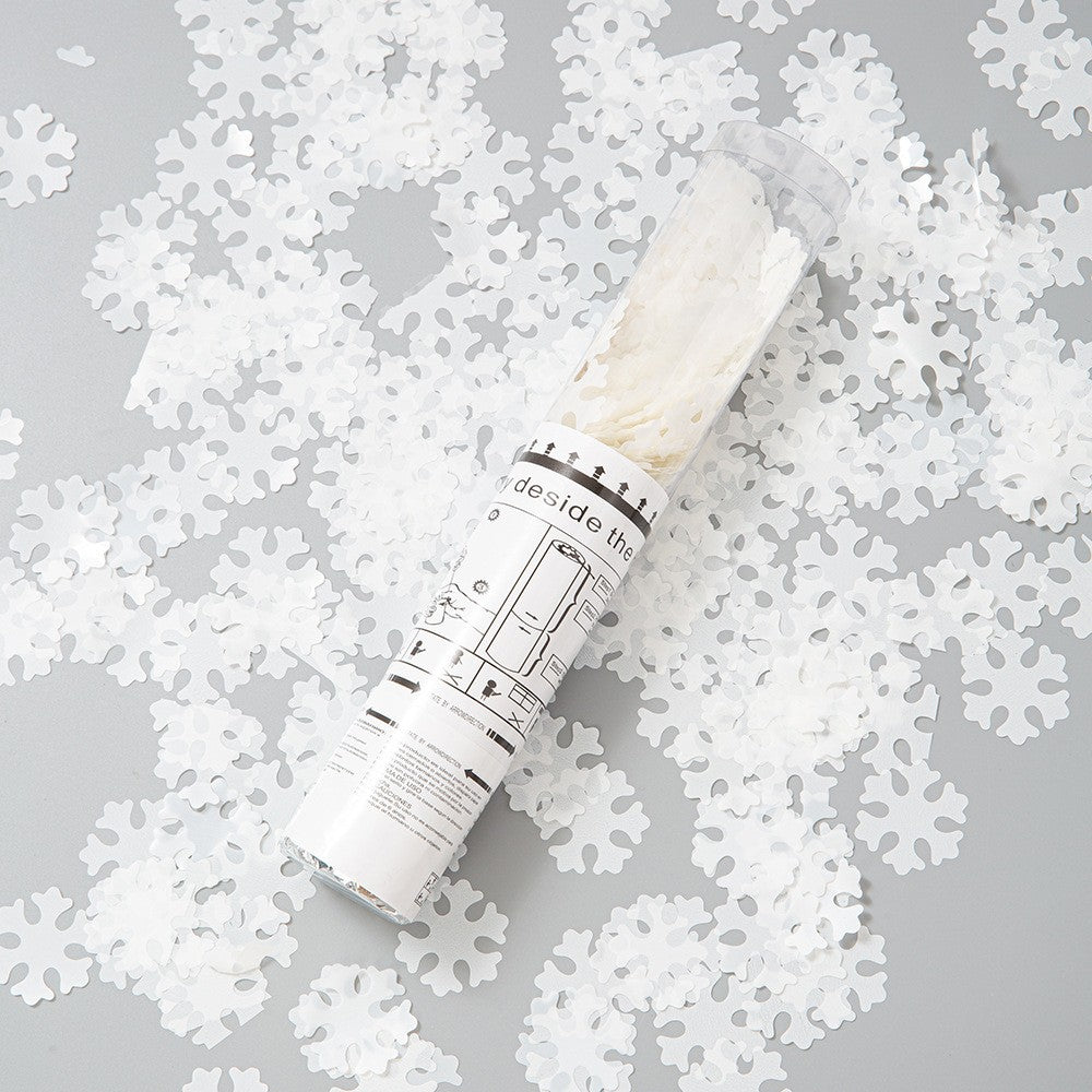 Tun de Confetti, Vivimall, 30 cm, Model Fulgi de Zapada din Hartie, Ambalaj din PET, Alb - vivimall.ro