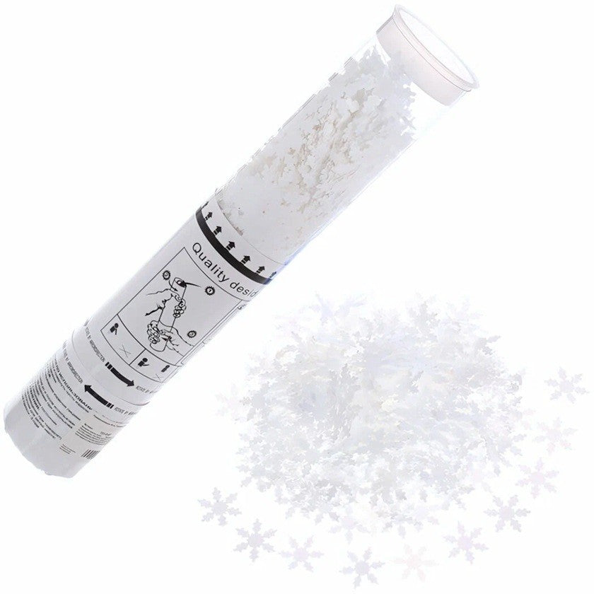Tun de Confetti, Vivimall, 30 cm, Model Fulgi de Zapada din Hartie, Ambalaj din PET, Alb - vivimall.ro