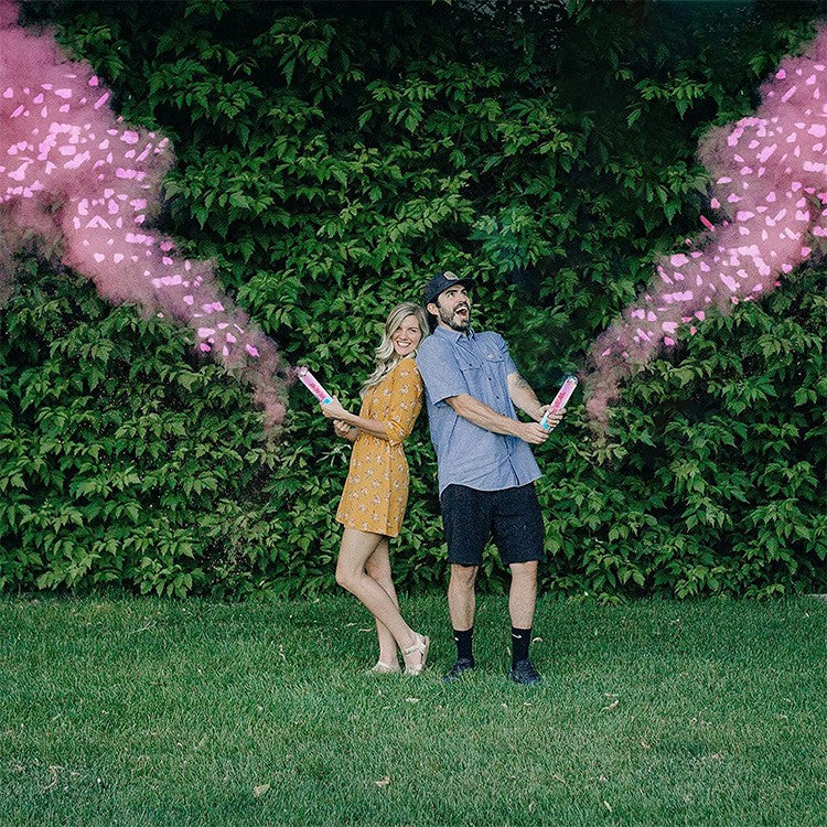 Tun Confetti, Vivimall, Model Gender Reveal, Boy or Girl, 40 cm, Ambalaj din Carton, Eliberare prin Rasucire, Roz - vivimall.ro