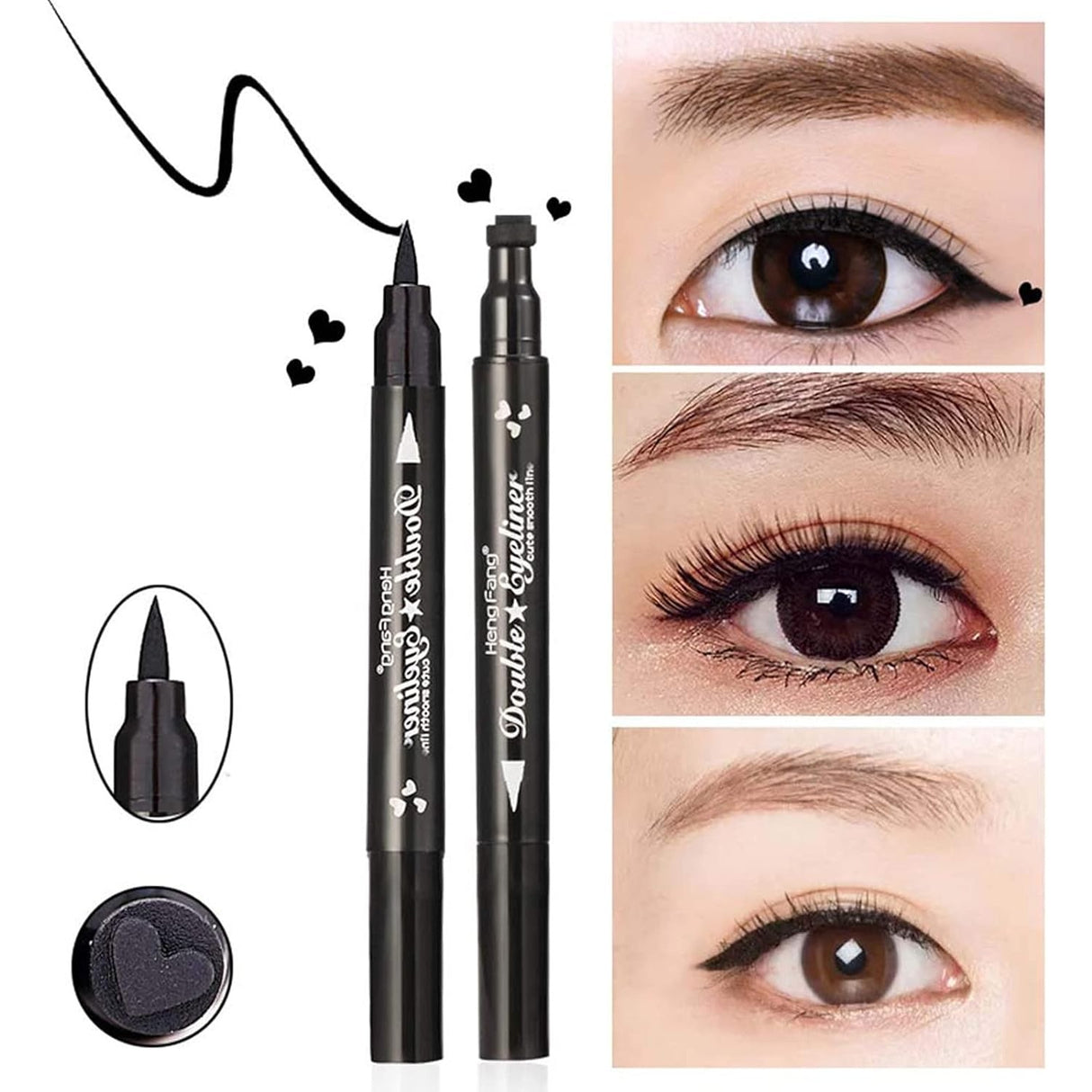 Tus Lichid pentru Ochi, Vivimall, 2 Capete, Eyeliner si Stampila Inima, Pentru Ochi si Corp, 50 g, Rezistent la Apa, 12.7 x 3 cm, Negru - vivimall.ro