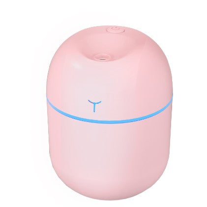 Mini umidificator portabil roz, 220 ml, vedere frontală, design compact ABS 8×8×10.3 cm