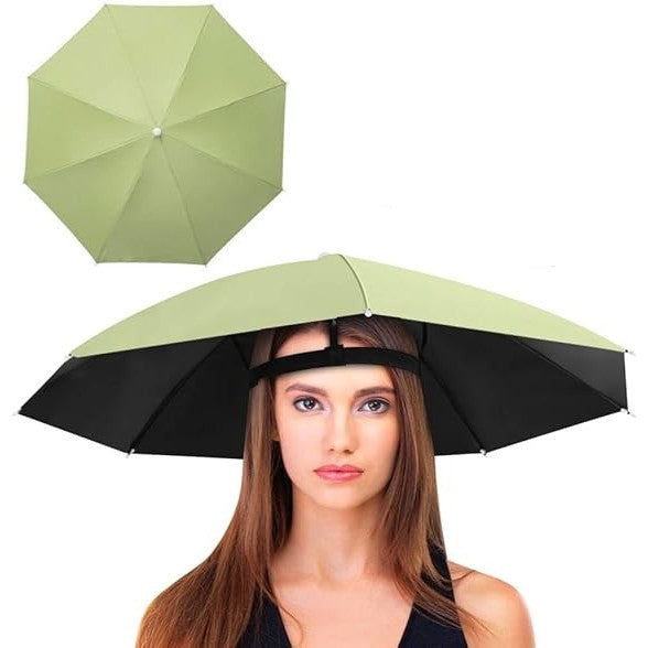 Umbrela de Cap, Vivimall, Diametru 69 cm, Banda Elastica de Cap, Protectie UV/Ploaie, Verde Matcha - vivimall.ro
