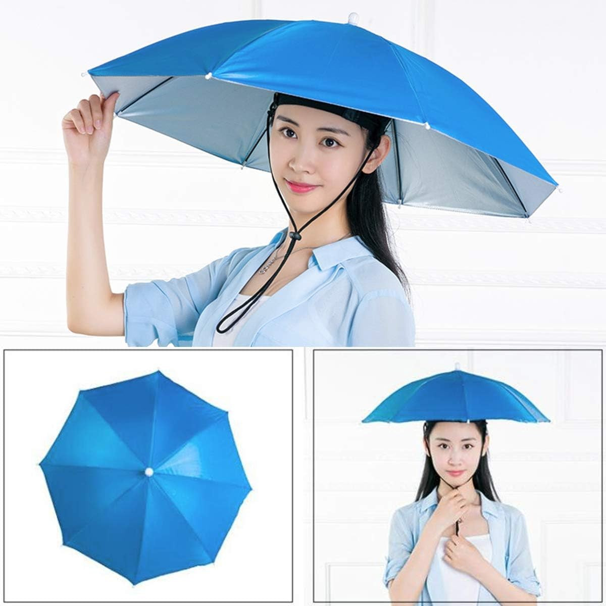 Umbrela de Cap, Vivimall, Diametru 69 cm, Snur Reglabil de Cap, Protectie UV/Ploaie, Albastru Inchis - vivimall.ro