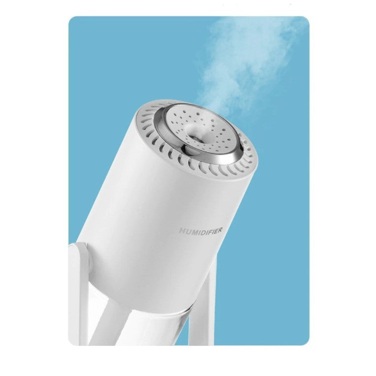 Umidificator si Purificator aer ultrasonic portabil, rezervor 200ml, cu ioni negativi, LED 7 culori, rotatie 360 grade, Alb