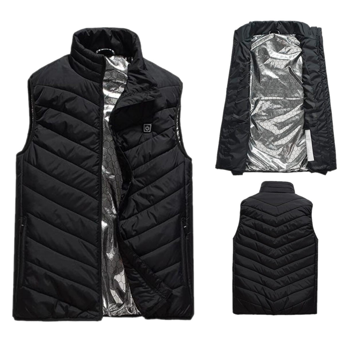 Vesta Inteligenta Incalzita, Vivimall, Unisex, 2 Zone de Incalzire, Umplutura Bumbac, 3 Trepte de Temperatura, Incarcare USB, Negru, sub 45 kg, Marime S - vivimall.ro