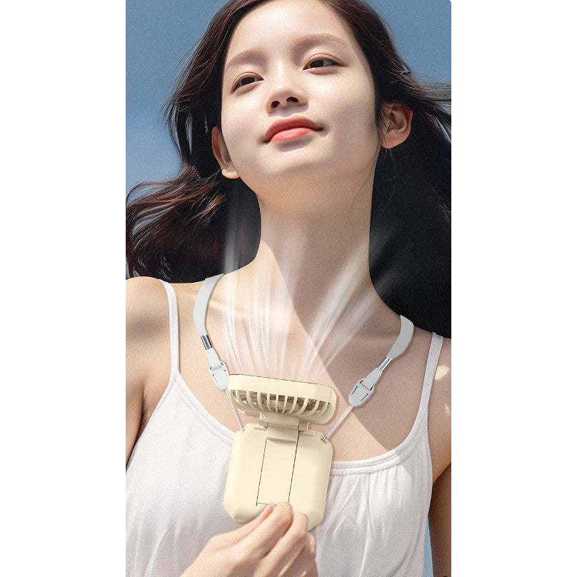 Ventilator Portabil, Vivimall, de Gat, de Birou, Suport Telefon, 14 x 7 cm, Incarcare USB, din ABS, 3 Viteze, Bej - vivimall.ro