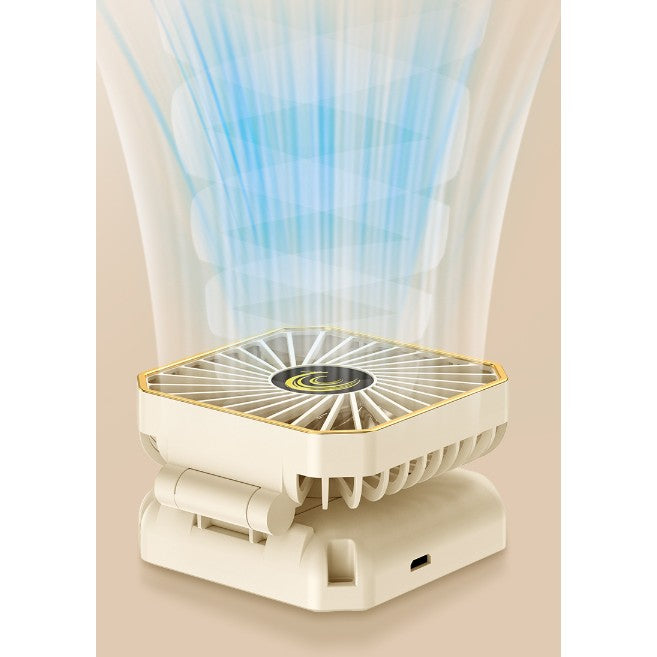 Ventilator Portabil, Vivimall, de Gat, de Birou, Suport Telefon, 14 x 7 cm, Incarcare USB, din ABS, 3 Viteze, Bej - vivimall.ro