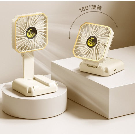 Ventilator Portabil, Vivimall, de Gat, de Birou, Suport Telefon, 14 x 7 cm, Incarcare USB, din ABS, 3 Viteze, Bej - vivimall.ro