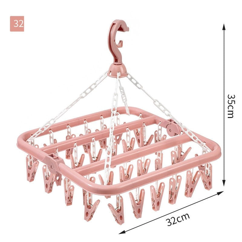 Uscator de rufe Vivimall, 32 de cleme, Plastic, Pliabil, rotire 360 grade, 32x32 cm, Roz - vivimall.ro