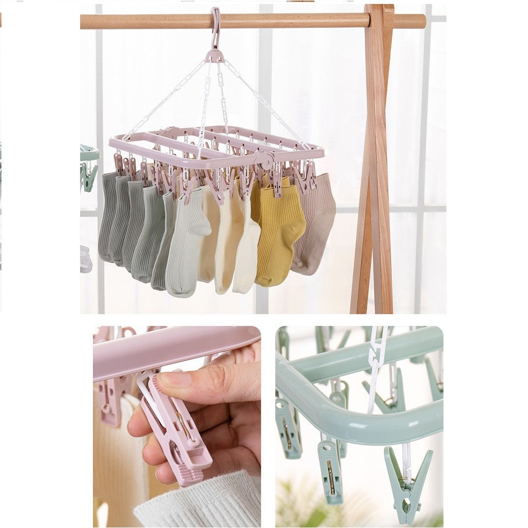 Uscator de rufe Vivimall, 32 de cleme, Plastic, Pliabil, rotire 360 grade, 32x32 cm, Roz - vivimall.ro