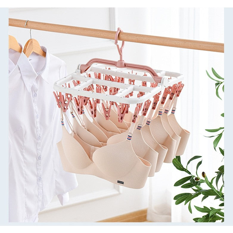 Uscator de Rufe Suspendat Vivimall, cu 40 Carlige, Rotire 360 Grade, Protectie Vant, Pliabil, Patrat, Mateiral Plastic, Usor de Depozitat, Multifunctional, 36 x 24 cm, Alb/Roz - vivimall.ro