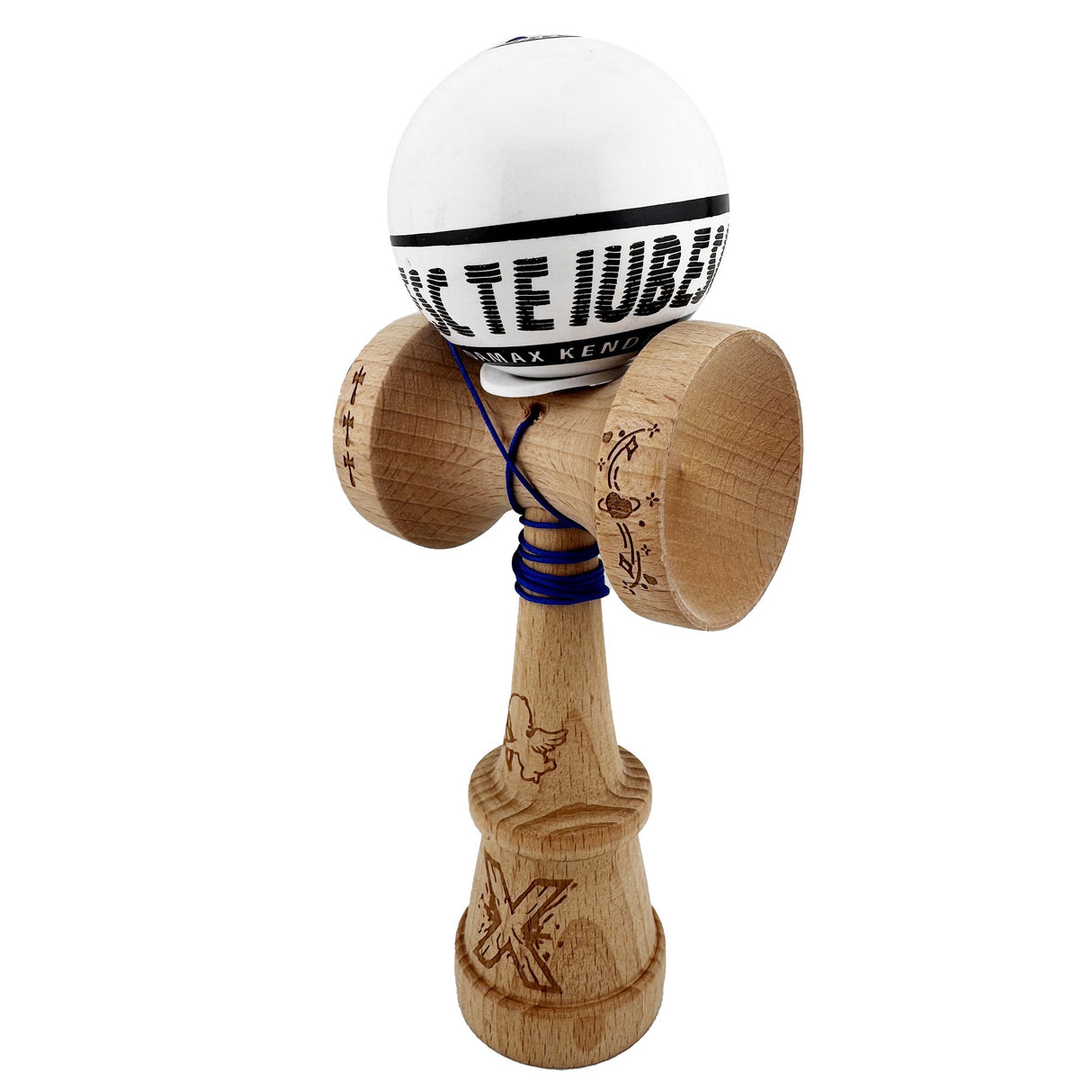 Kendama X TE IUBESC Originala, Profesionala, Vivimall, Super Sticky cu Cupe Mari KING SIZE V3, Gaura in Baza, Rulment Metalic, din lemn 18 cm, Ata 62/65 cm, Alb/Alb - vivimall.ro