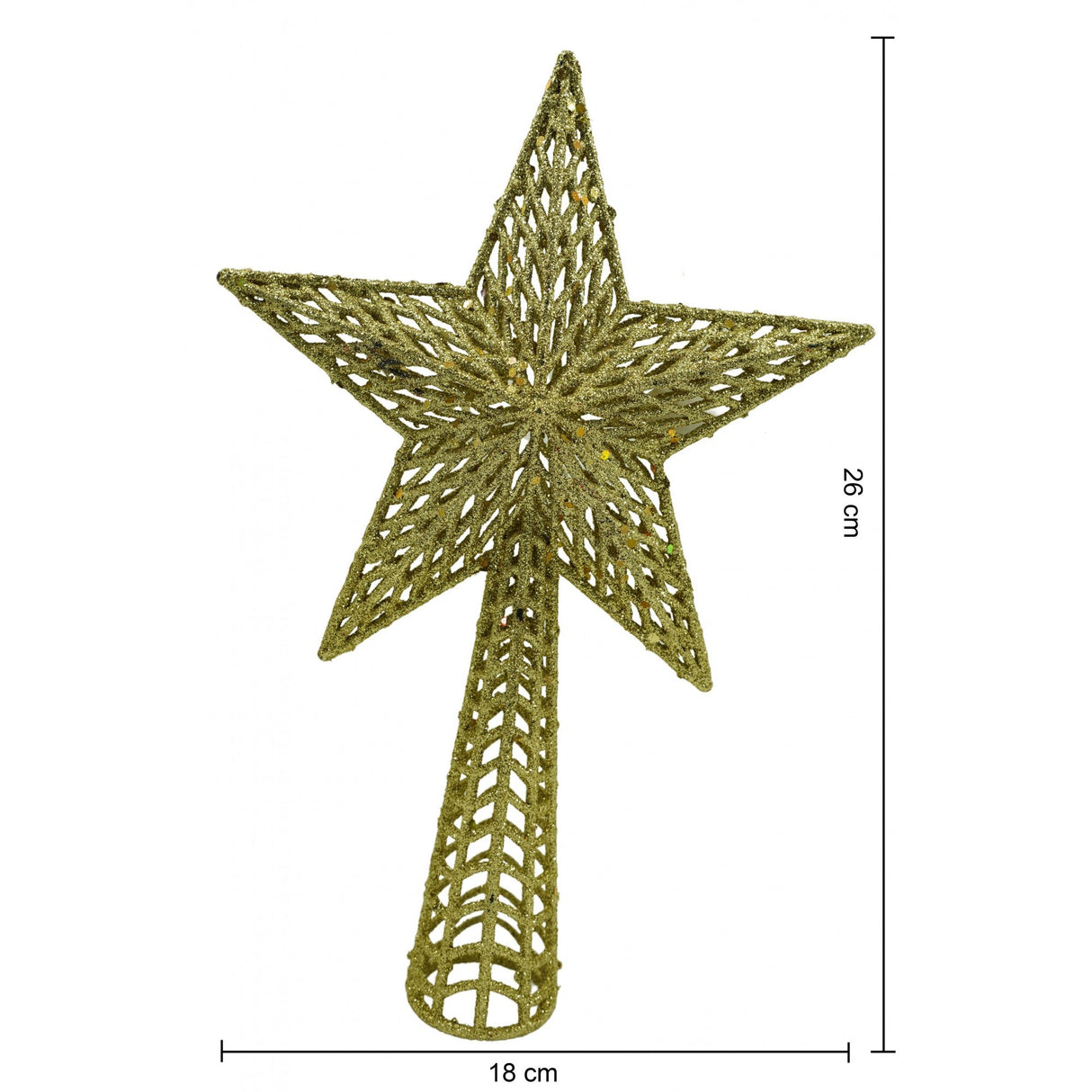 Varf decorativ de brad, Auriu, in forma de Stea, cu model decupat, din Plastic/Metal, 18 cm x 26 cm, Interior/Exterior, Vivimall - vivimall.ro