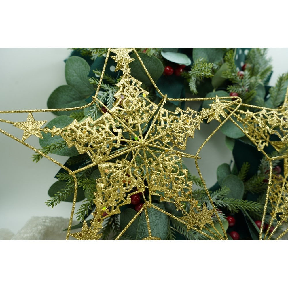 Varf decorativ de brad, Auriu, in forma de Stea, design de braduti, din Plastic/Metal, 24 cm x 27 cm, Interior/Exterior, Vivimall - vivimall.ro