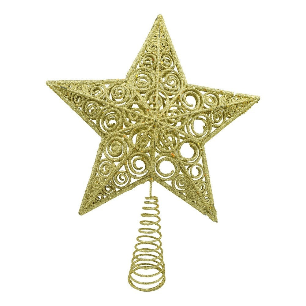 Varf decorativ de brad, Auriu, in forma de Stea, design spiralat, din Plastic/Metal, 29 cm x 38 cm, Interior/Exterior, Vivimall - vivimall.ro
