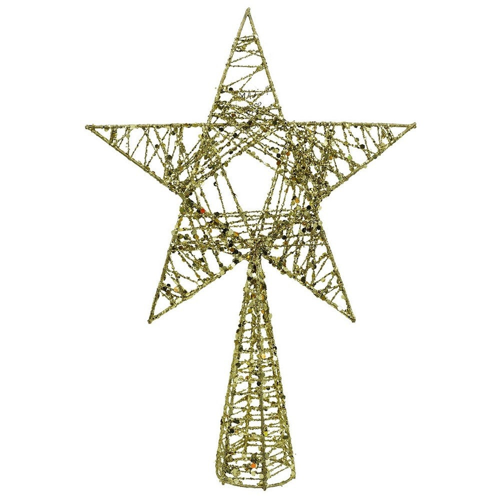 Varf decorativ de brad, Auriu, in forma de Stea, infasurata, din Plastic/Metal, 20 cm x 28 cm, Interior/Exterior, Vivimall - vivimall.ro