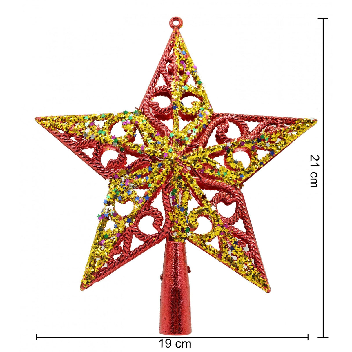 Varf decorativ de brad, Rosu/ Auriu, in forma de Stea, design spiralat, din Plastic, 19 cm x 21 cm, Interior/Exterior, Vivimall - vivimall.ro