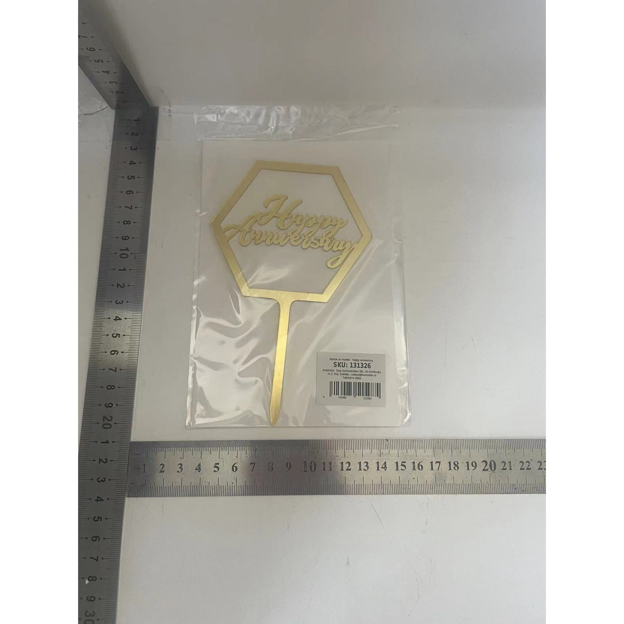 Decoratiune Topper pentru Tort, Vivimall, Model Hexagon Scris Happy Birthday, Tematica Aniversare, Auriu - vivimall.ro