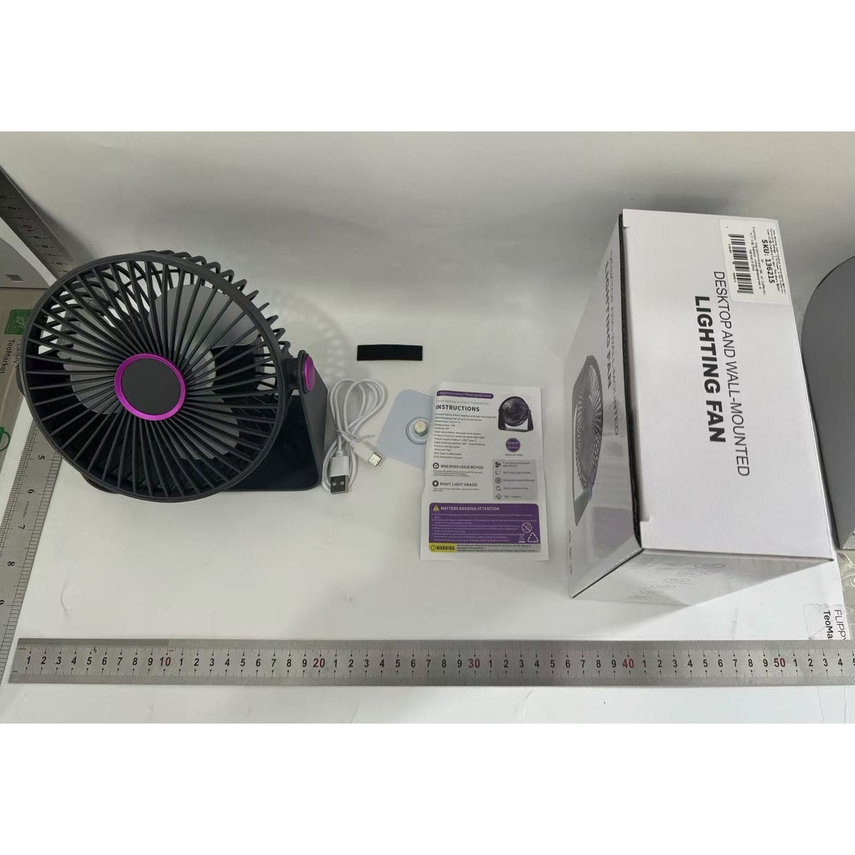 Ventilator 2in1, Vivimall, de Masa/de Perete, Incarcare USB, 3.7 V, 4.5 W, 1200 mAh, 17.5 x 17 x 7.6 cm, Albastru Fumuriu - vivimall.ro