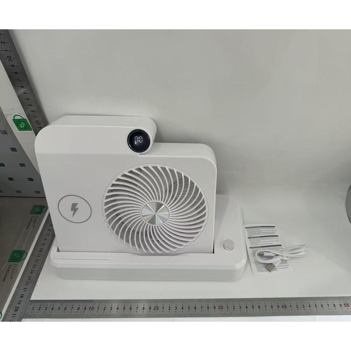 Ventilator 2in1, Flippy, Functie Incarcare Telefon Wireless, 100 Trepte de Viteza, 2400 mAh, 5V, 2A, 25 x 16.5 x 24 cm, Alb - vivimall.ro