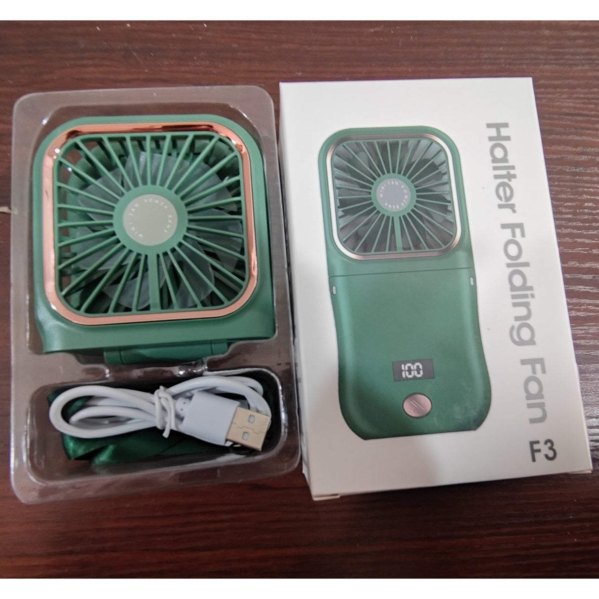 Ventilator Portabil Vivimall, 3 in 1, de Mana, de Gat, de Birou, 16.7 x 8 x 1.9 cm, 3 Trepte de Viteza, Incarcare USB, Pliabil, Afisaj Digital, Suport Telefon, Verde - vivimall.ro