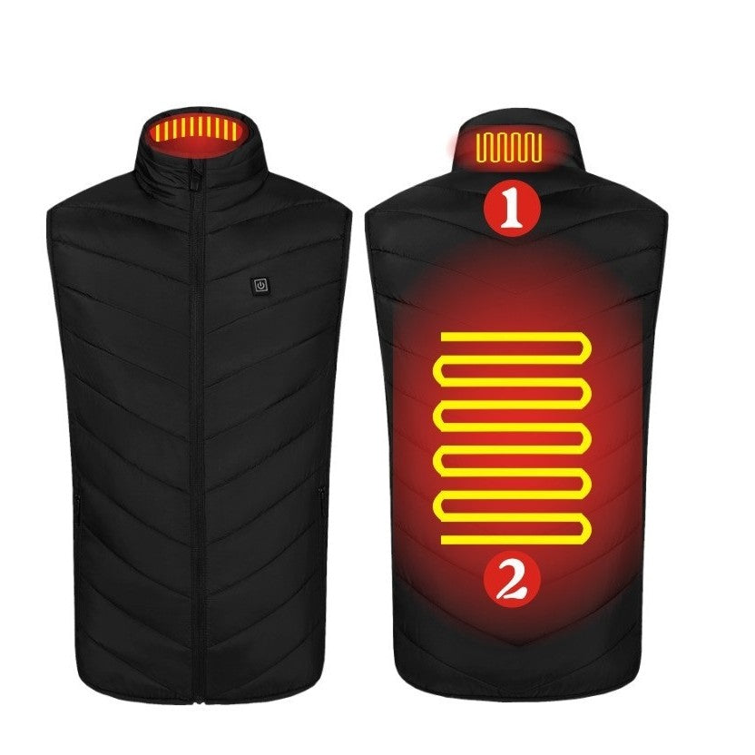 Vesta Inteligenta Incalzita, Vivimall, Unisex, 2 Zone de Incalzire, Umplutura Bumbac, 3 Trepte de Temperatura, Incarcare USB, Negru, 45 - 58 kg, Marime L - vivimall.ro