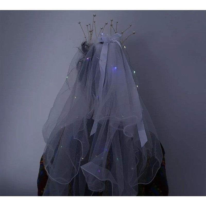 Voal Luminos cu Coronita, Vivimall, Lumina Multicolora, pentru Serbari Copii, Petrecerea Burlacitelor, Marime universala, Lumina LED, Alb - vivimall.ro