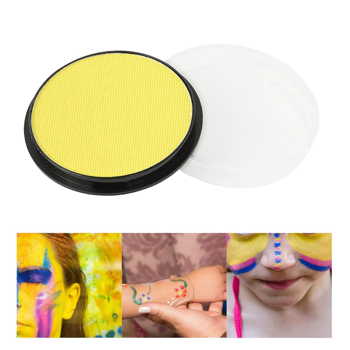 Pastilă vopsea galbenă cu pigment fosforescent UV, 30 g, pentru machiaj artistic față și corp