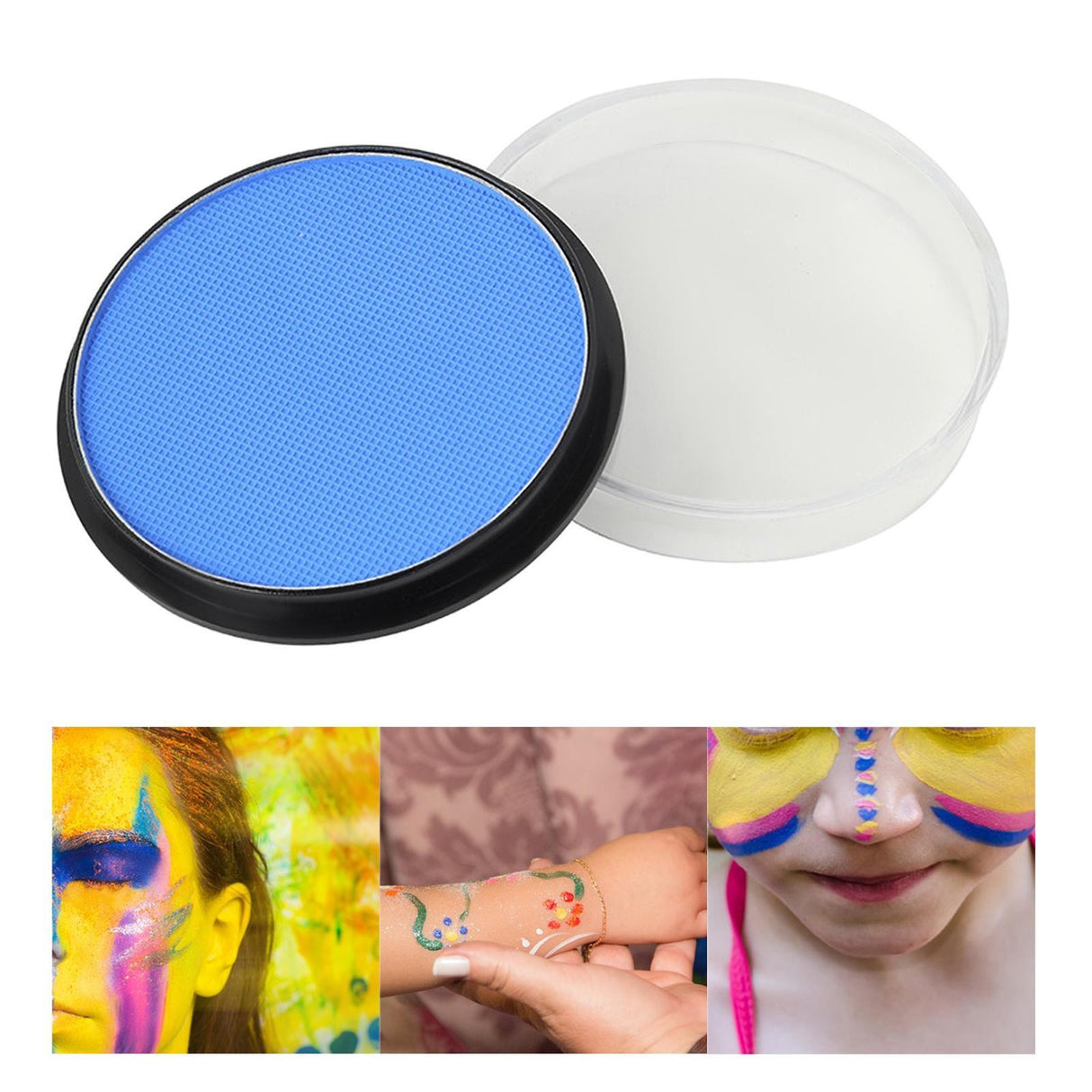 Detaliu pigment fosforescent albastru UV al vopselei Vivimall pentru față și corp, efect fluorescent lumină neagră