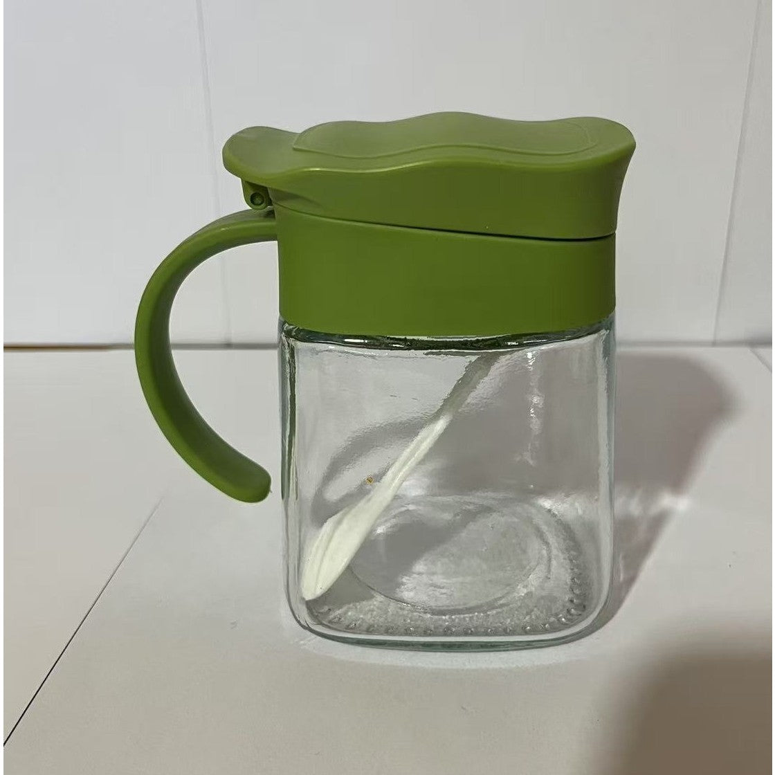 Recipient Condimente, Vivimall, din Stilca, 180 ml, cu Maner si Lingurita, 11.3 x 8.2 cm, Capac Ondulat, Verde - vivimall.ro