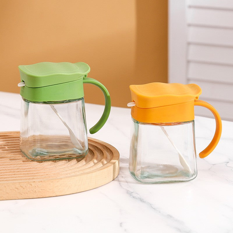 Recipient Condimente, Vivimall, din Stilca, 180 ml, cu Maner si Lingurita, 11.3 x 8.2 cm, Capac Ondulat, Verde - vivimall.ro