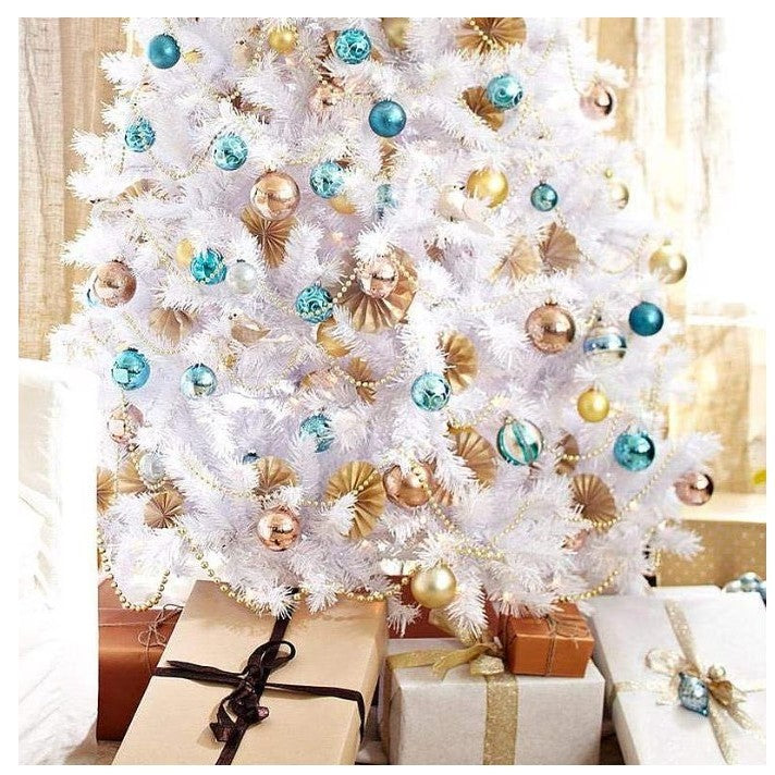 Brad de Craciun artificial cu suport inclus Vivimall, 120 cm, 240 ramuri/varfuri, material plastic, suport clasic, fara iluminare, utilizat pentru interior/exterior, alb - vivimall.ro