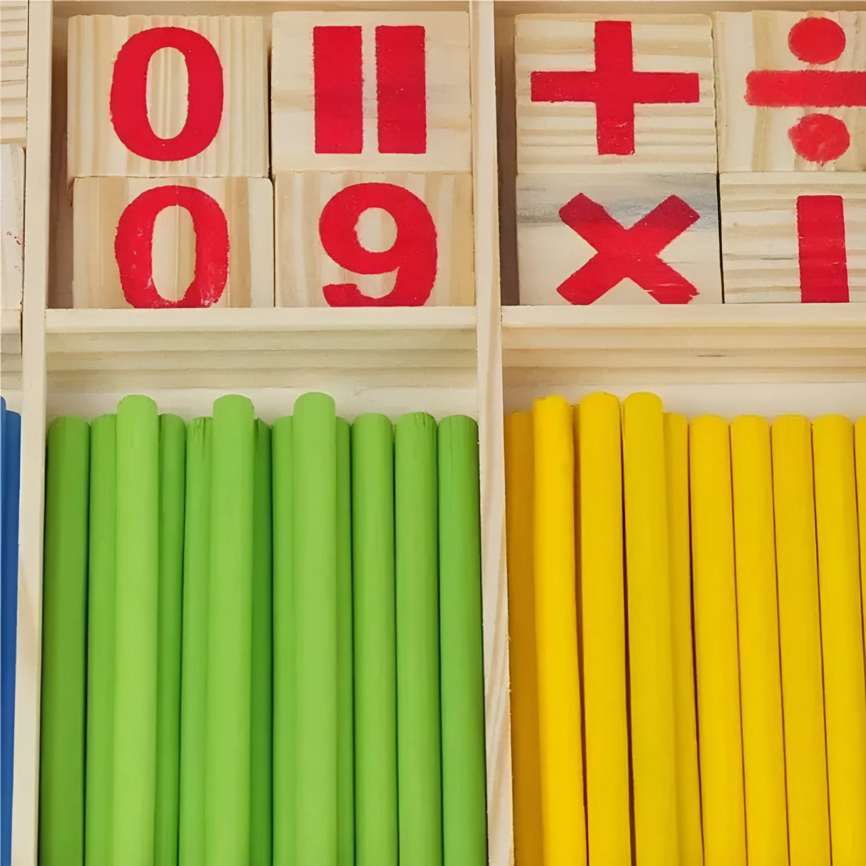 Joc Educativ Montessori, Flippy, Set Educational din Lemn cu Betisoare si Cifre, 74 Piese, Invatare Operatii Matematice si Logica, Cutie de Depozitare si Organizare, 3ani +, Multicolor - vivimall.ro
