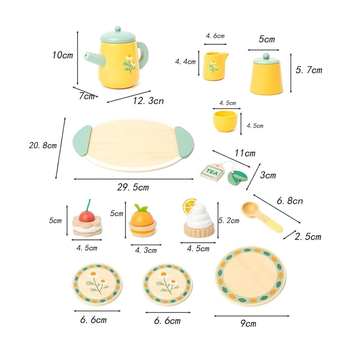 Jucarie Educativa Montessori din Lemn, Flippy, Set de Joaca Interactiv, Model Royal Tea cu Margarete si Prajituri, Dezvolta Motricitatea si Abilitatile Sociale, 3ani+, Multicolor - vivimall.ro
