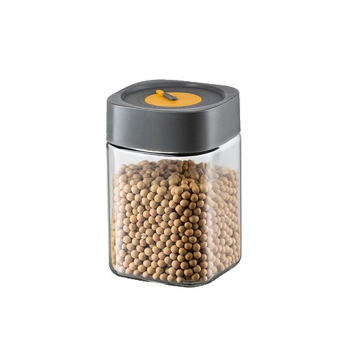Üveg élelmiszeres befőttesüveg vákuumos tetővel, 1000 ml, hermetikus zárás bármilyen termékhez, négyzet alakú kialakítás, A szürke tetővel