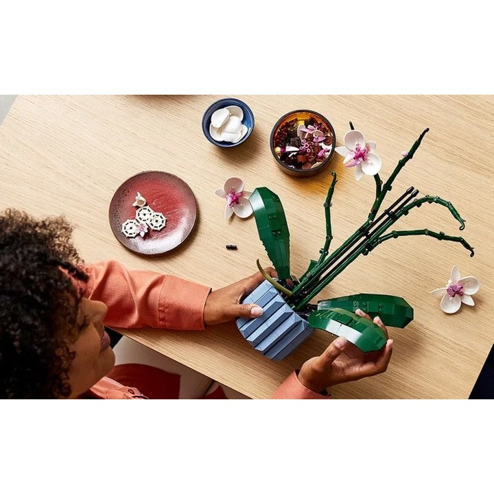 Set de Constructie Orhidee in Ghiveci, Vivimall, 31x6.5x21.5cm, Ornament Creativ, 608 Piese, Multicolor - vivimall.ro