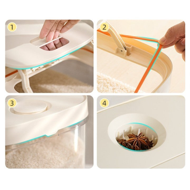 Cutie de Depozitare Vivimall, de Uz Casnic, Rezistentă la Insecte și la Umiditate, Rezervor Sigilat pentru Depozitare Alimentară, Capacitate 10 kg, 37x26x19.5 cm, Verde - vivimall.ro