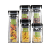Cutii de Depozitare Alimente, Vivimall, Set din 10 Cutii de tip Container, Recipiente pentru Cereale in Bucatarie,  Transparente cu Capac Negru - vivimall.ro