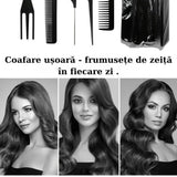 Set piepteni profesionali pentru coafat, Flippy, 10 bucati, PP + Otel inoxidabil, 18,5–22 cm, Rezistenti la caldura, Negru - vivimall.ro