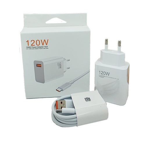 Incarcator Retea Super Charge pentru Telefon, Vivimall, 120W Standard UE, Port USB-B cu Cablu TYPE-C de 1m Inclus, Alb - vivimall.ro