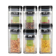 Cutii de Depozitare Alimente, Vivimall, Set din 12 Cutii de tip Container, Recipiente pentru Cereale in Bucatarie,  Transparente cu Capac Negru - vivimall.ro