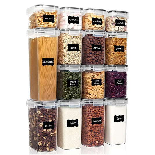 Cutii de depozitare alimente, Vivimall, Set din 15 Cutii pentru Condimente, Cereale, Cutii pentru Bucatarie, din Plastic PP, Cutii Alimentare, Diferite Dimensiuni, Transparente - vivimall.ro