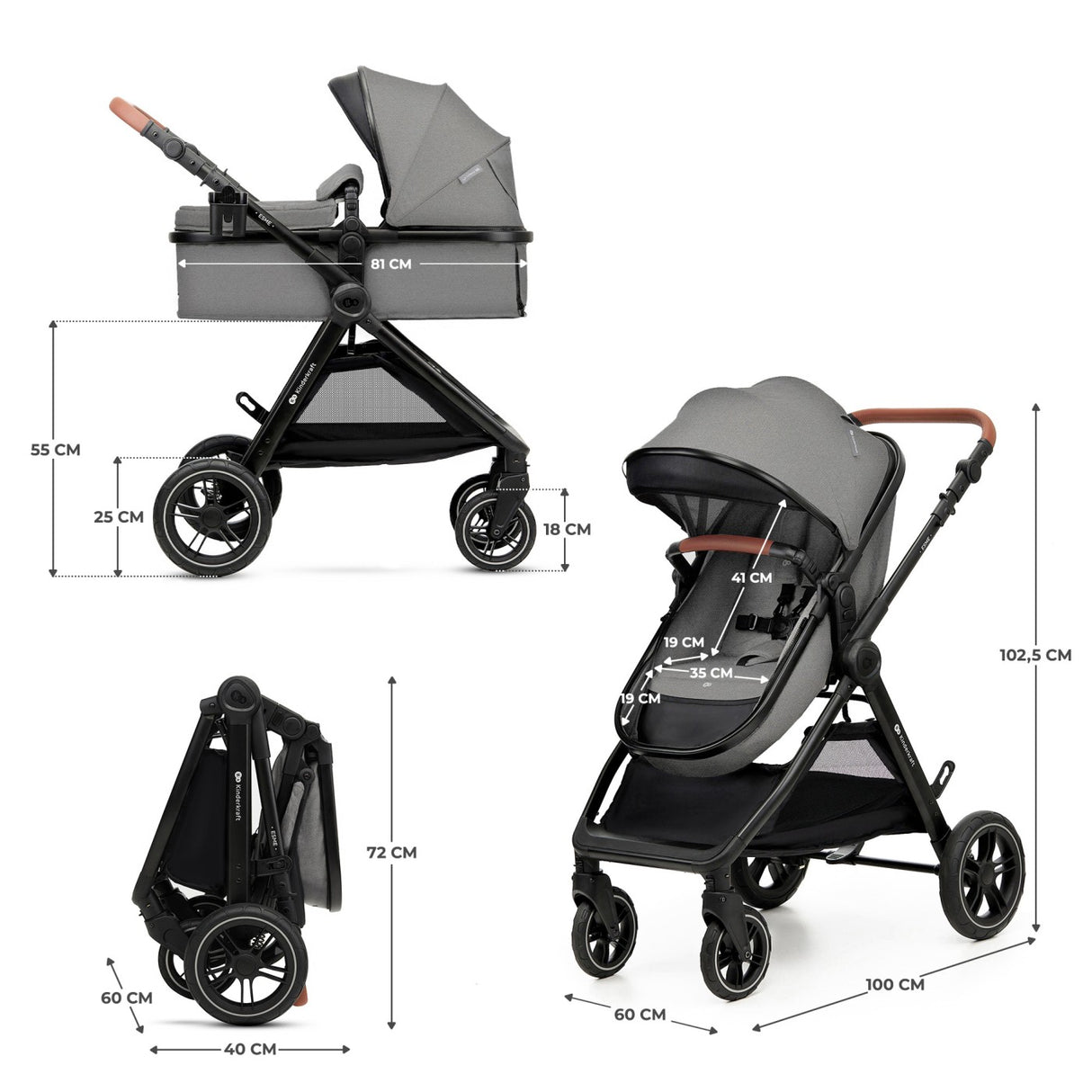 CARUCIOR KINDERKRAFT ESME, 3 IN 1, MOONLIGHT GREY