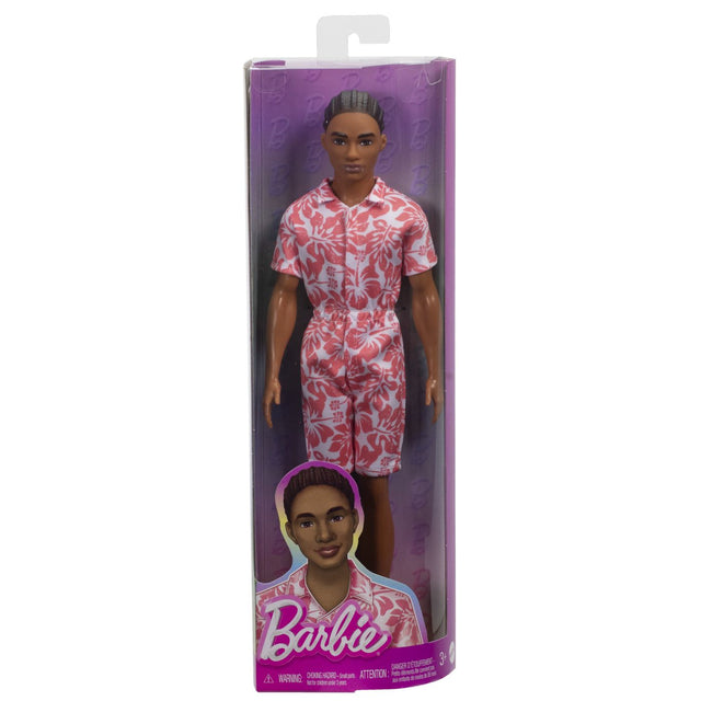 BARBIE PAPUSA BAIAT FASHIONISTAS IN SALOPETA STIL HAWAIAN SI SANDALE VERZI